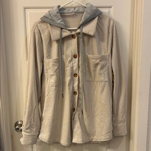Women's Cream Corduroy Jacket with Gray Hood